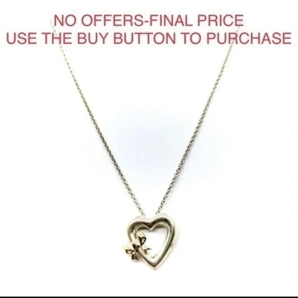 Tiffany & Co Silver Heart with 18kt Gold Ribbon Bow Necklace - Picture 3 of 11